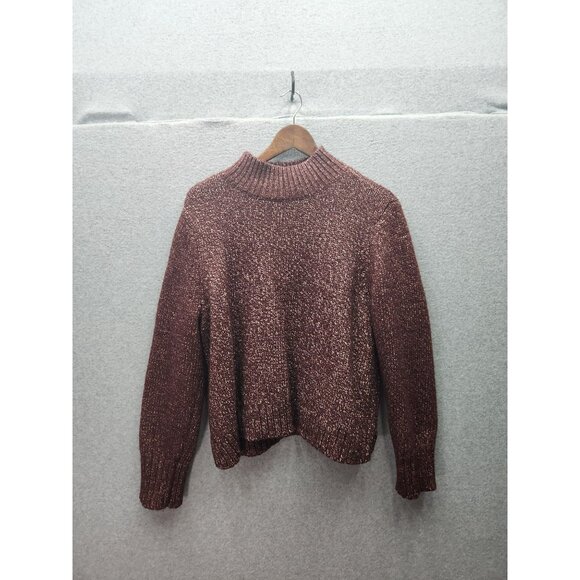 Ann Taylor Factory Womens Metallic Knit Sweater XL Burgundy Acrylic/Wool Blend - Picture 1 of 5